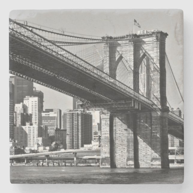 Posavasos De Piedra Puente Brooklyn Blanco y Negro Nueva York (Anverso)