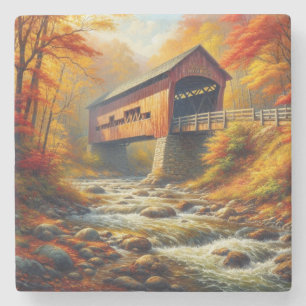 Posavasos De Piedra puente clásico cubierto de otoño