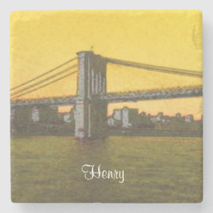 Posavasos De Piedra Puente de Brooklyn NYC Amarillo 4Henry (Nombre)