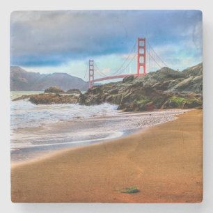 Posavasos De Piedra Puente Golden Gate en la puesta del sol