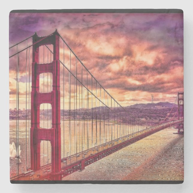 Posavasos De Piedra Puente Golden Gate en San Francisco, California (Anverso)