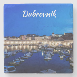 Posavasos De Piedra Puerto y paredes de Dubrovnik iluminados por la no