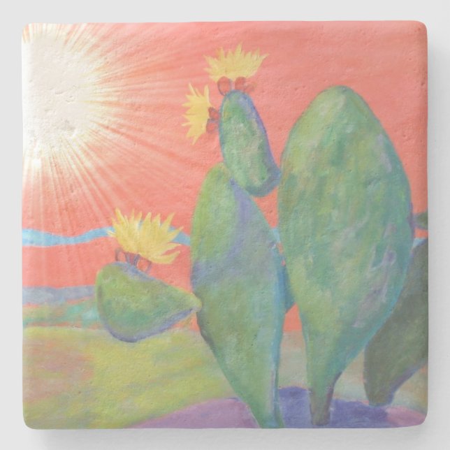 Posavasos De Piedra Puesta de sol de Cactus del Suroeste (Anverso)