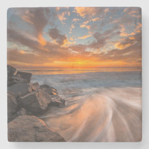 Posavasos De Piedra Puesta de sol desde la playa Tamarach