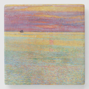 Posavasos De Piedra Puesta de sol en el mar (por Childe Hassam)
