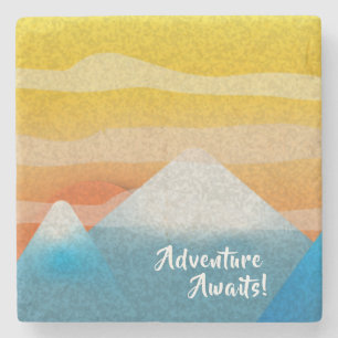 Posavasos De Piedra Puesta de sol en la montaña de aventuras
