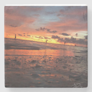 Posavasos De Piedra Puesta de sol en la playa
