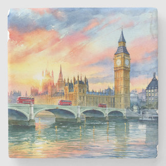 Posavasos De Piedra Puesta de sol sobre Big Ben y el puente de Westmin