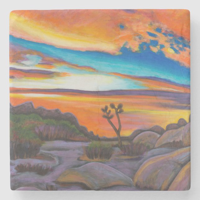 Posavasos De Piedra Puesta del sol de la yuca (Anverso)