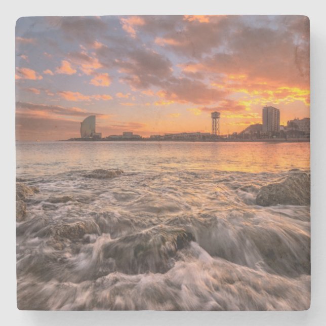 Posavasos De Piedra Puesta del sol en Barcelona (Anverso)