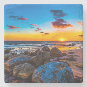 Posavasos De Piedra Puesta del sol en el mar