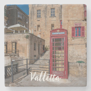 Posavasos De Piedra Puesto de teléfono rojo en La Valeta Malta