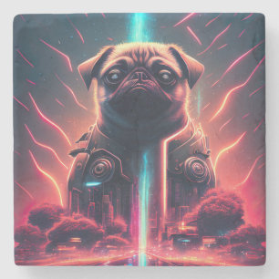 Posavasos De Piedra Pug Adorable con Disfraz de Robot Futurista
