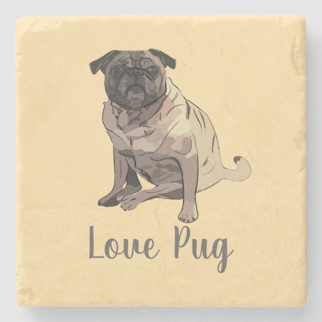 Posavasos De Piedra Pug de amor (Anverso)