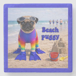 Posavasos De Piedra Pug de la playa