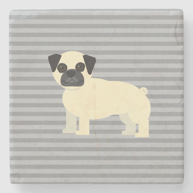 Posavasos De Piedra Pug Gray Lined (Anverso)