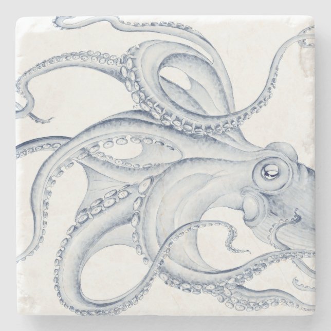 Posavasos De Piedra Pulpo azul Cephalopod Tinta Kraken (Anverso)