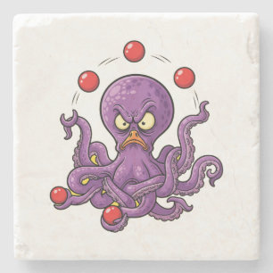 Posavasos De Piedra Pulpo enfadado haciendo malabares