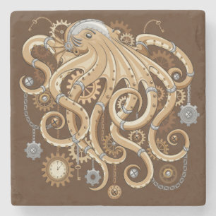 Posavasos De Piedra Pulpo Steampunk Retro Fantasía Mecánica