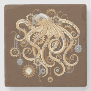 Posavasos De Piedra Pulpo Steampunk Retro Fantasía Mecánica