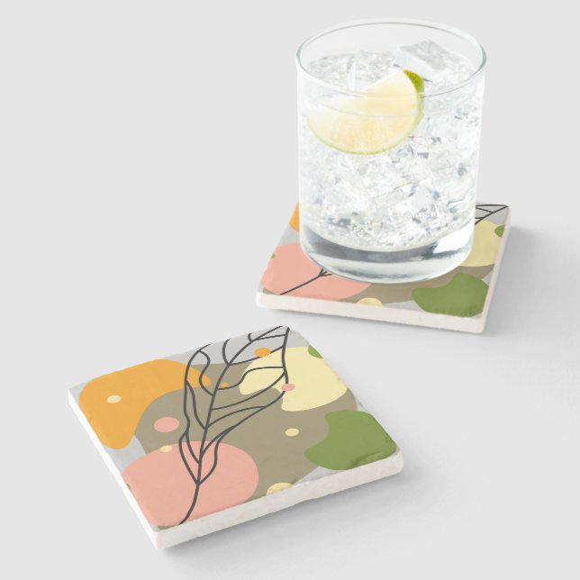 Posavasos De Piedra Puntos abstractos interesantes con hojas (Lateral)