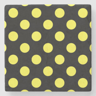 Posavasos De Piedra Puntos de polka amarillos sobre fondo negro