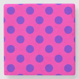 Posavasos De Piedra Puntos de polka azul en fuchsia