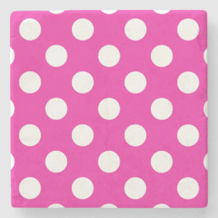 Posavasos De Piedra Puntos de polka blanco en fuchsia