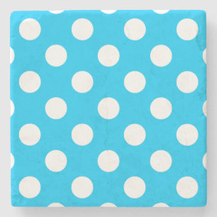 Posavasos De Piedra Puntos de polka blanco sobre azul eléctrico
