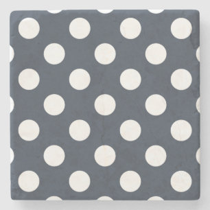 Posavasos De Piedra Puntos de polka blanco sobre gris azul