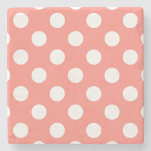 Posavasos De Piedra Puntos de polka blanco sobre melocotón
