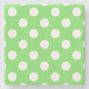 Posavasos De Piedra Puntos de polka blanco sobre verde manzana