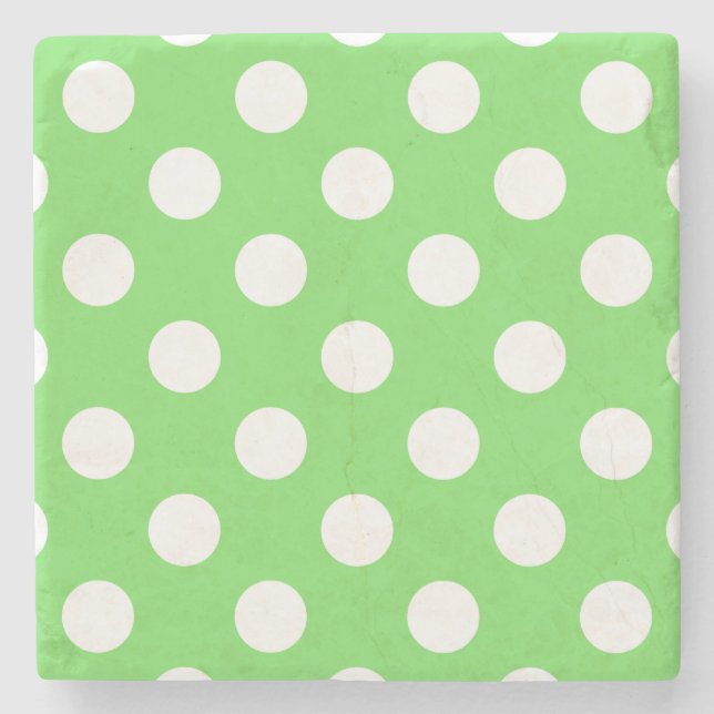 Posavasos De Piedra Puntos de polka blanco sobre verde manzana (Anverso)