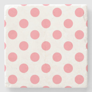 Posavasos De Piedra Puntos de polka coral y blanco