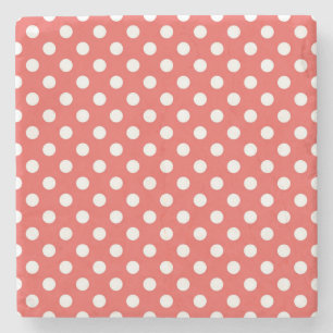 Posavasos De Piedra Puntos de Polka Rojo y Blanco