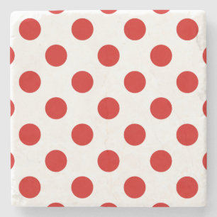 Posavasos De Piedra Puntos de polka rojos y blancos