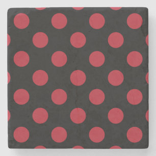 Posavasos De Piedra Puntos de polka rojos y negros