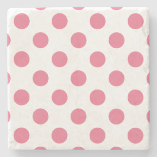 Posavasos De Piedra Puntos de polka rosa y blanco