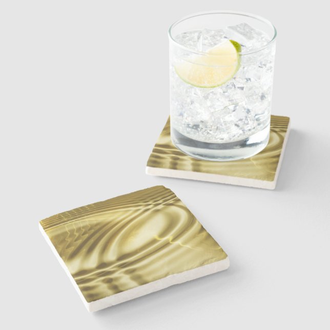 Posavasos De Piedra PURE GOLDEN WAVES Patrón suave + tu texto / foto (Lateral)