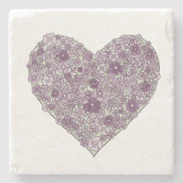 Posavasos De Piedra Purple flowered heart coaster