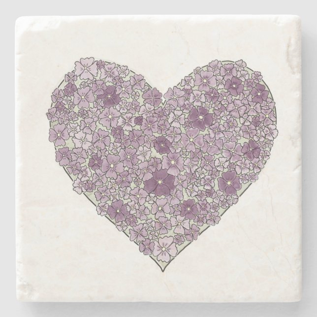 Posavasos De Piedra Purple flowered heart coaster (Anverso)