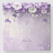 Purple Flowers with Dangling Pearls Stone Coaster