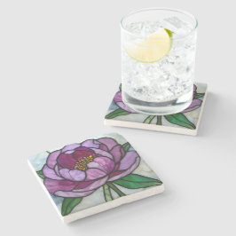 Posavasos De Piedra Purple Peony Stained Glass