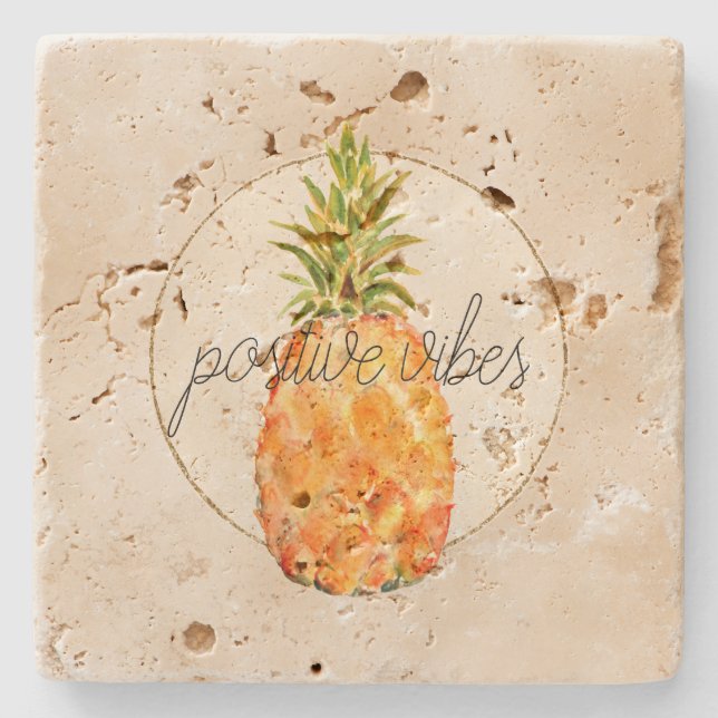 Posavasos De Piedra Purpurina de oro de piña tropical (Anverso)