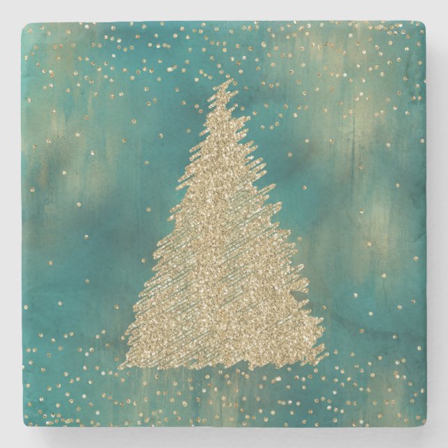 Posavasos De Piedra Purpurina de oro verde verde azulado esparce árbol (Anverso)