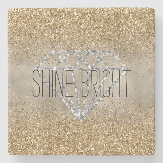 Posavasos De Piedra Purpurina dorado Silver Diamond Shine Bright (Anverso)