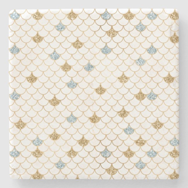 Posavasos De Piedra Purpurina Glitzy Mermaid Blue Gold Sparkle (Anverso)