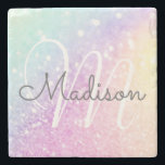 Posavasos De Piedra Purpurina irlandés Glam Colorful personalizado<br><div class="desc">Personalice fácilmente este elegante y colorido patrón de purpurina bokeh con su nombre personalizado y/o monograma.</div>