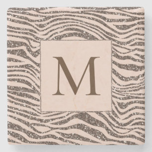 Posavasos De Piedra Purpurina Rubor Peach Chocolate Brown Zebra