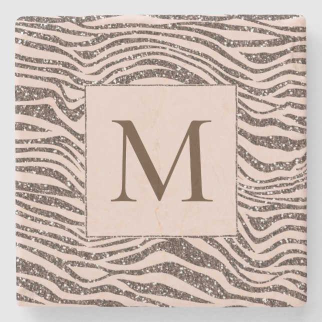 Posavasos De Piedra Purpurina Rubor Peach Chocolate Brown Zebra (Anverso)
